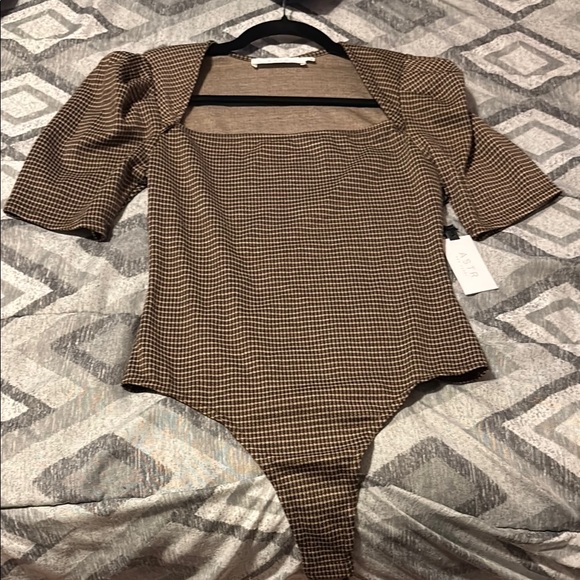 Astr the label Brown Checkered Women's Thong Bodysuit - Picture 1 of 5